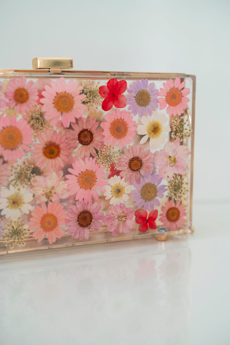 OLD ROSE FLORAL CLUTCH