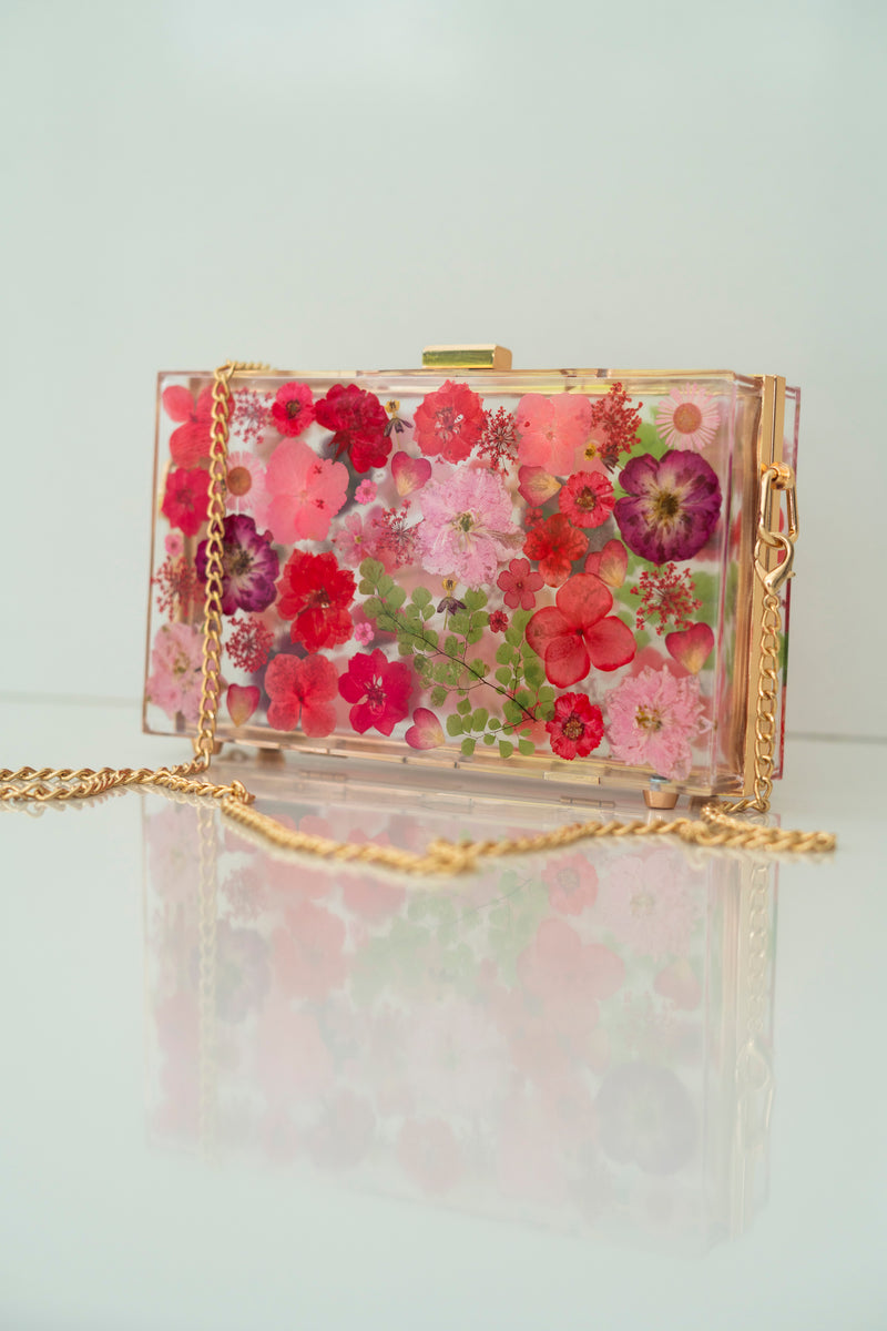 RED FLORAL CLUTCH