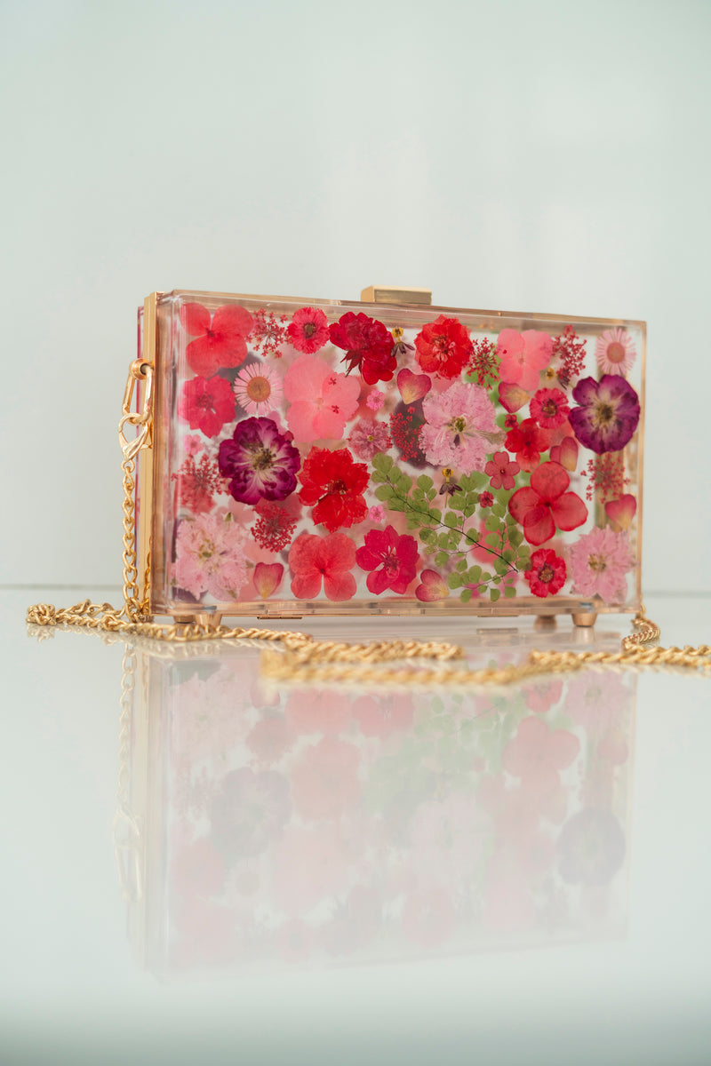 RED FLORAL CLUTCH