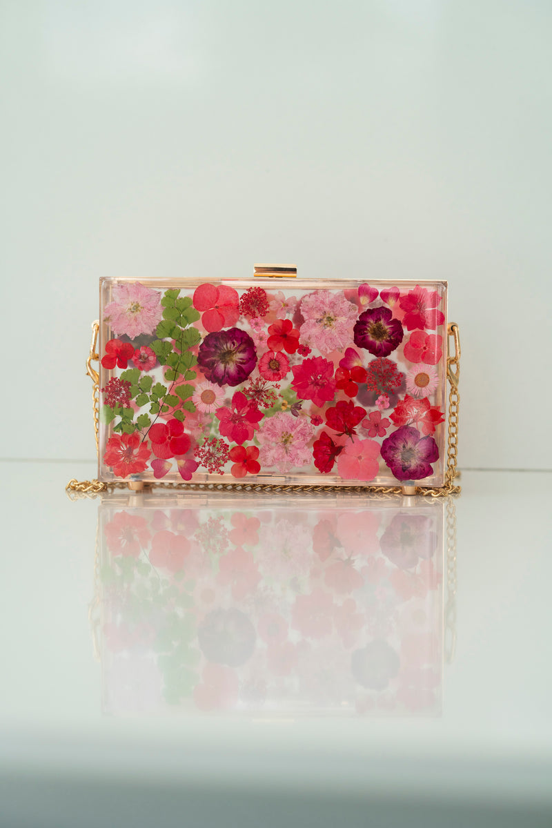 RED FLORAL CLUTCH