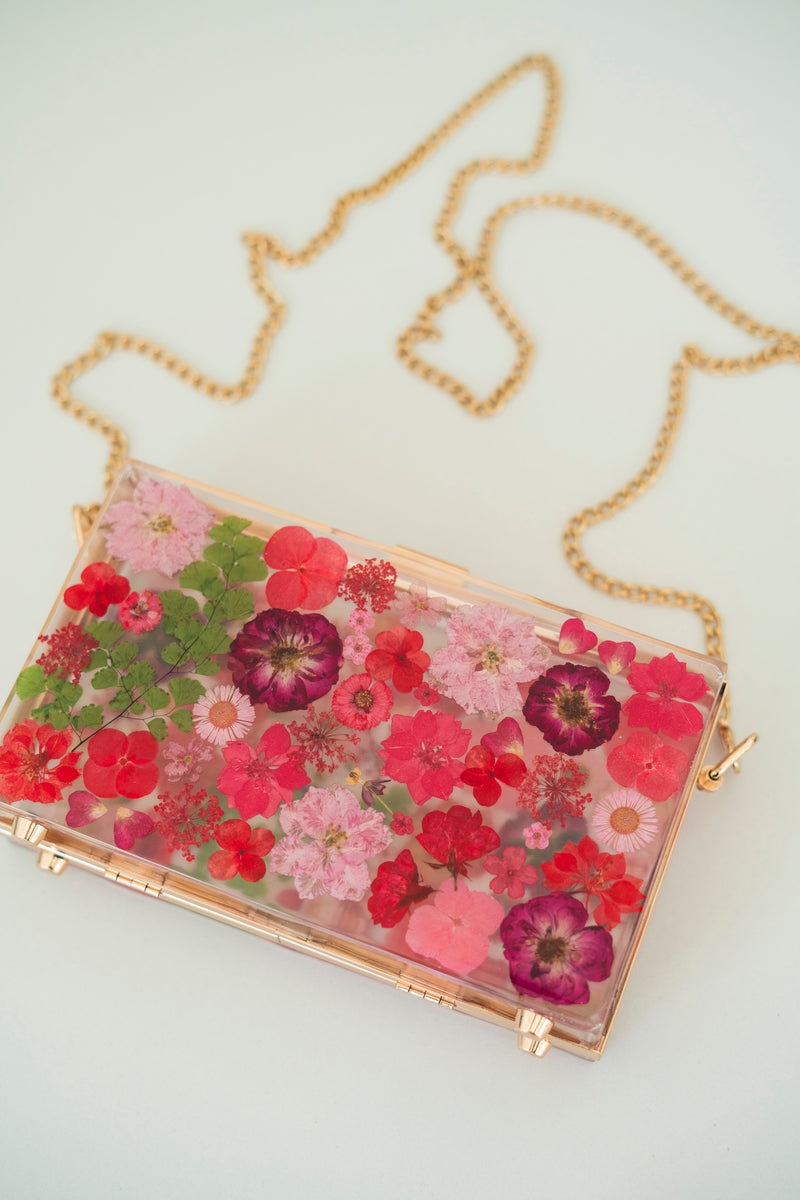 RED FLORAL CLUTCH