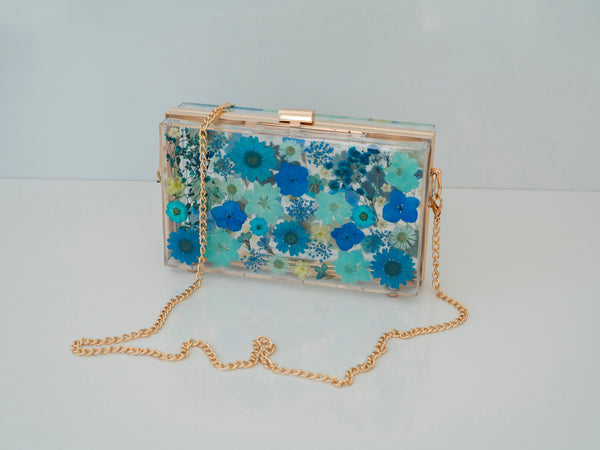 DARK BLUE FLORAL CLUTCH