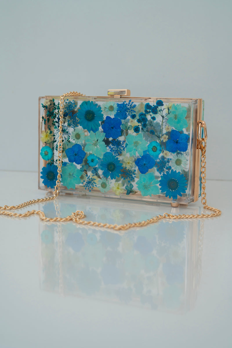 DARK BLUE FLORAL CLUTCH