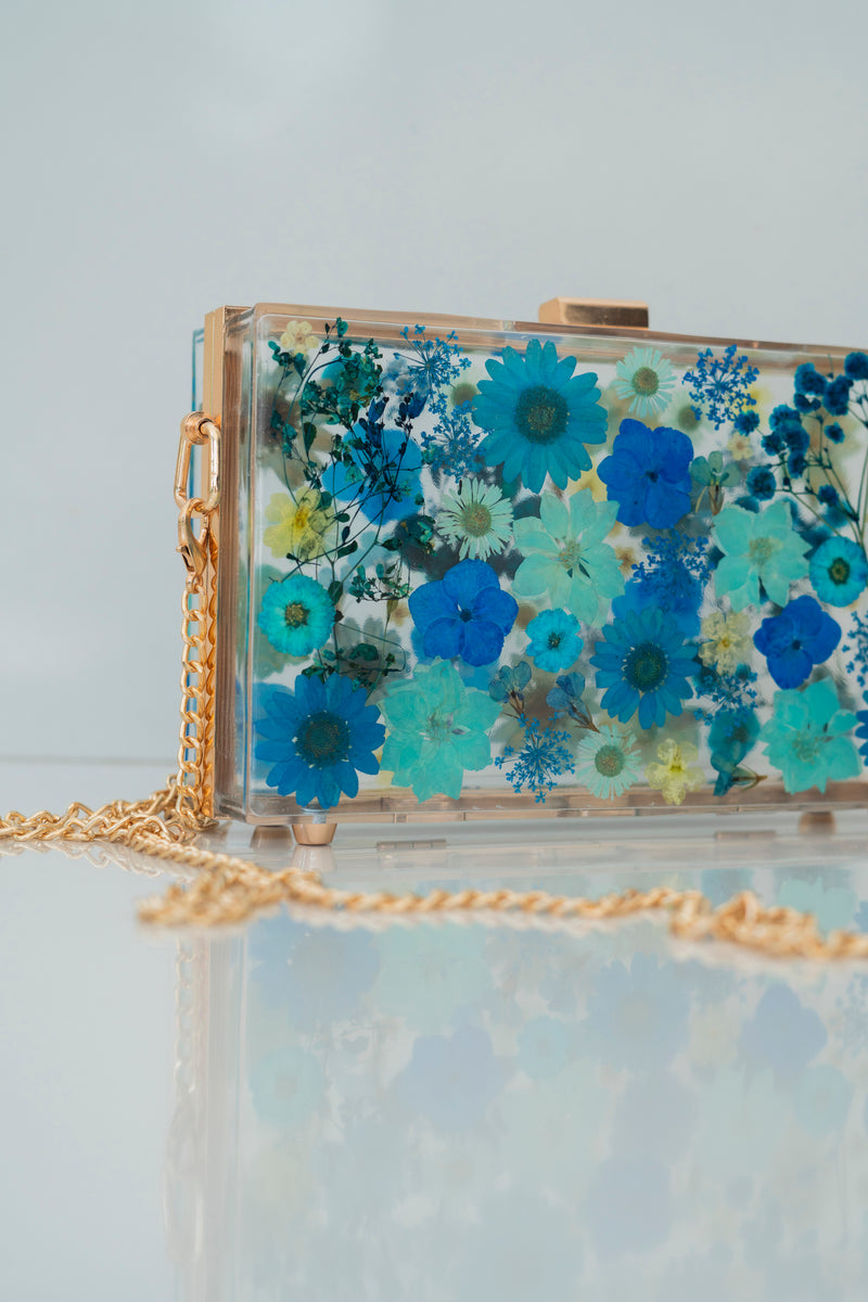 DARK BLUE FLORAL CLUTCH