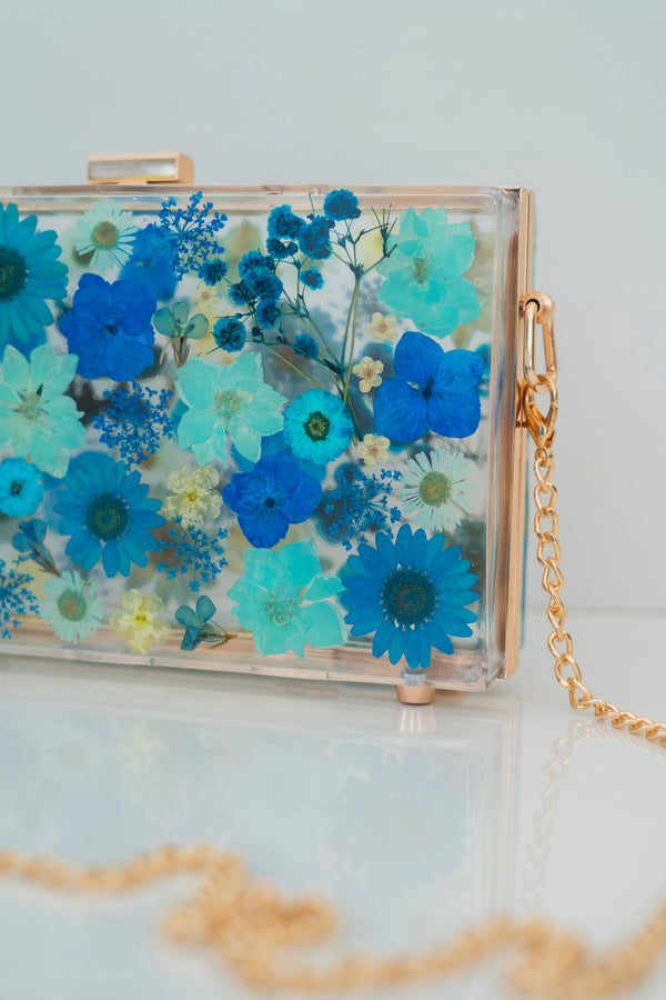 DARK BLUE FLORAL CLUTCH