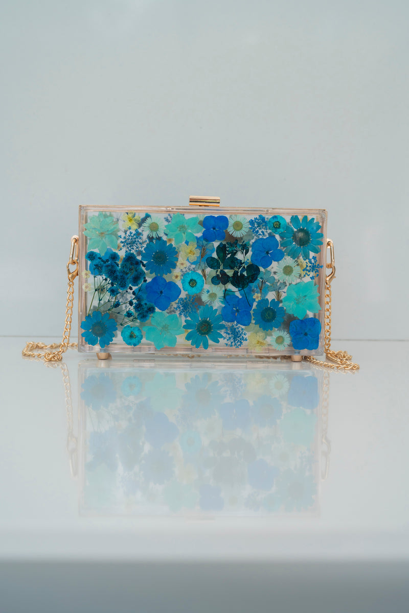 DARK BLUE FLORAL CLUTCH