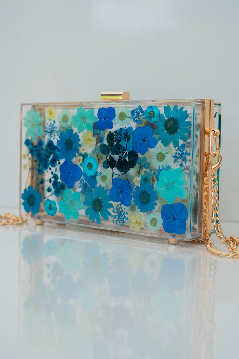 DARK BLUE FLORAL CLUTCH