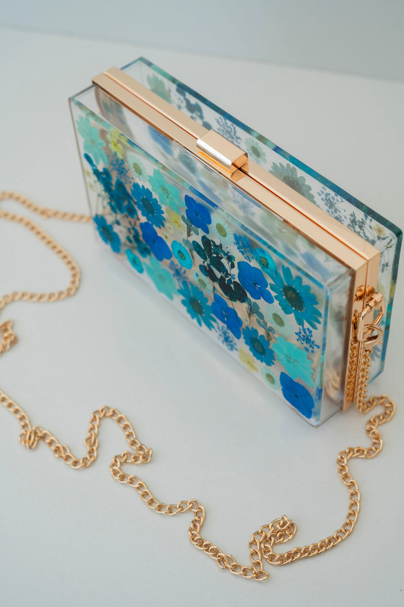 DARK BLUE FLORAL CLUTCH