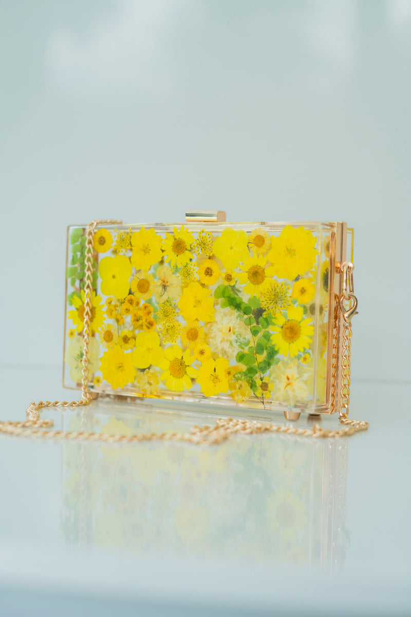 YELLOW FLORAL CLUTCH