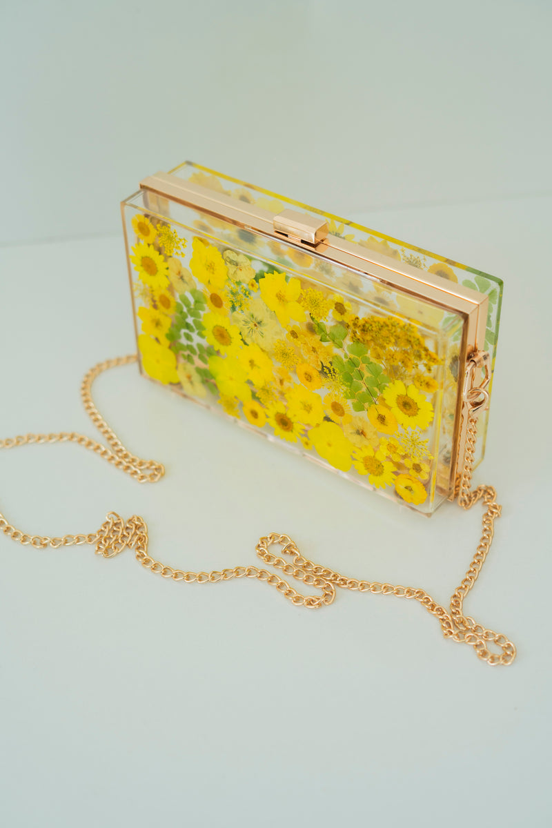 YELLOW FLORAL CLUTCH