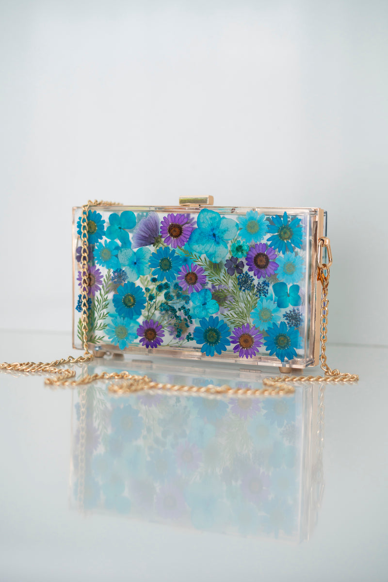 BLUE/PURPLE FLORAL CLUTCH