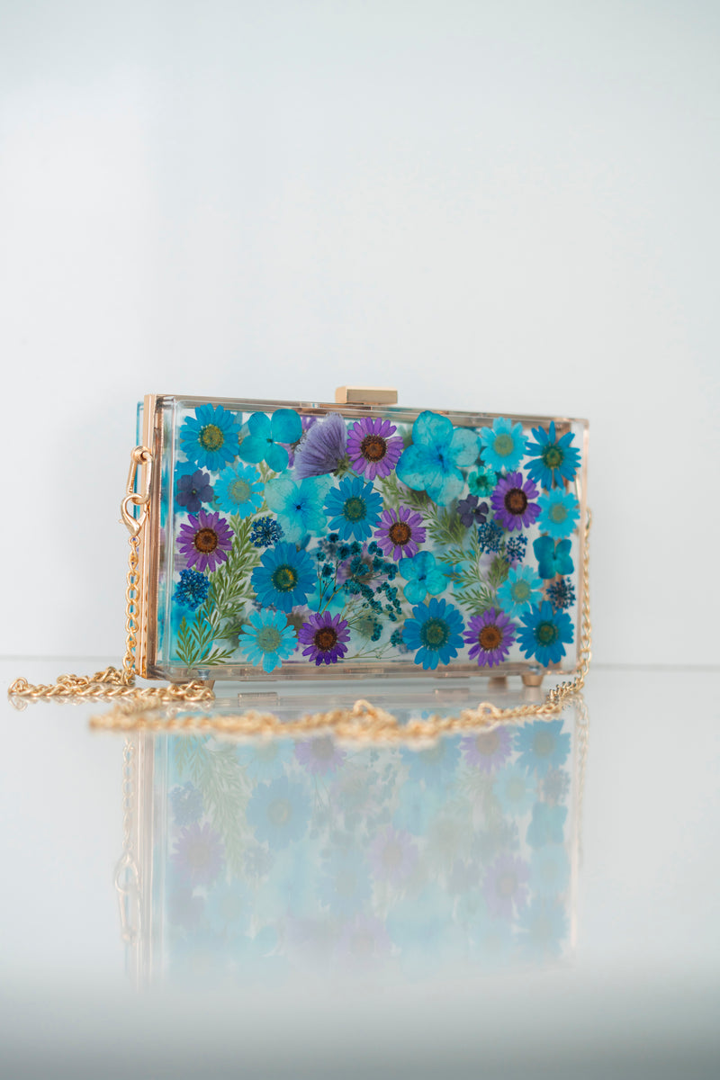 BLUE/PURPLE FLORAL CLUTCH