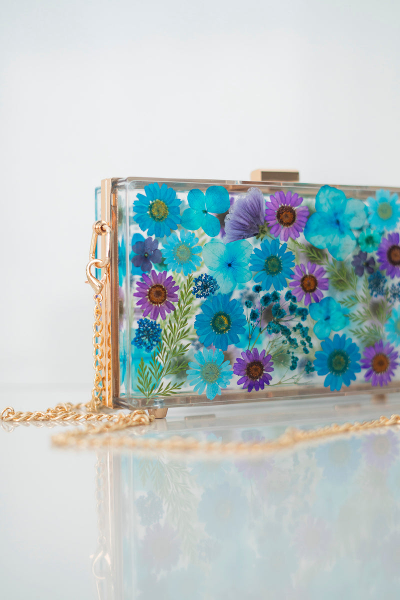 BLUE/PURPLE FLORAL CLUTCH
