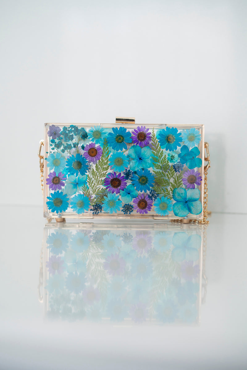 BLUE/PURPLE FLORAL CLUTCH