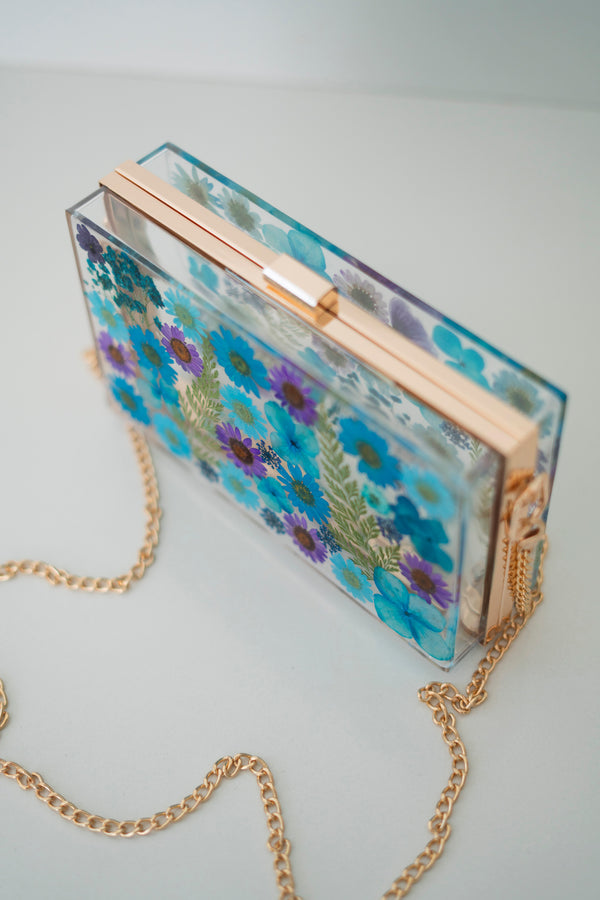 BLUE/PURPLE FLORAL CLUTCH