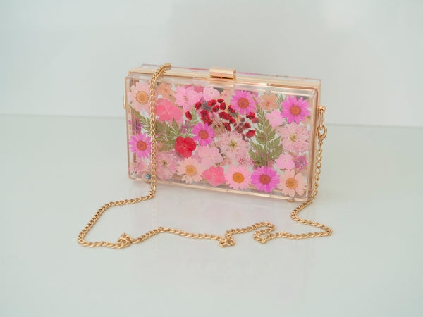 HOT PINK/RED FLORAL CLUTCH