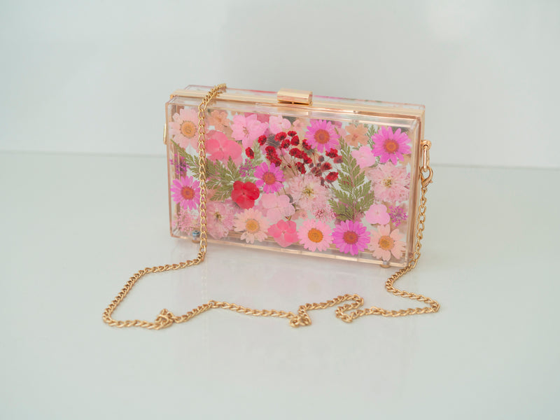 HOT PINK/RED FLORAL CLUTCH