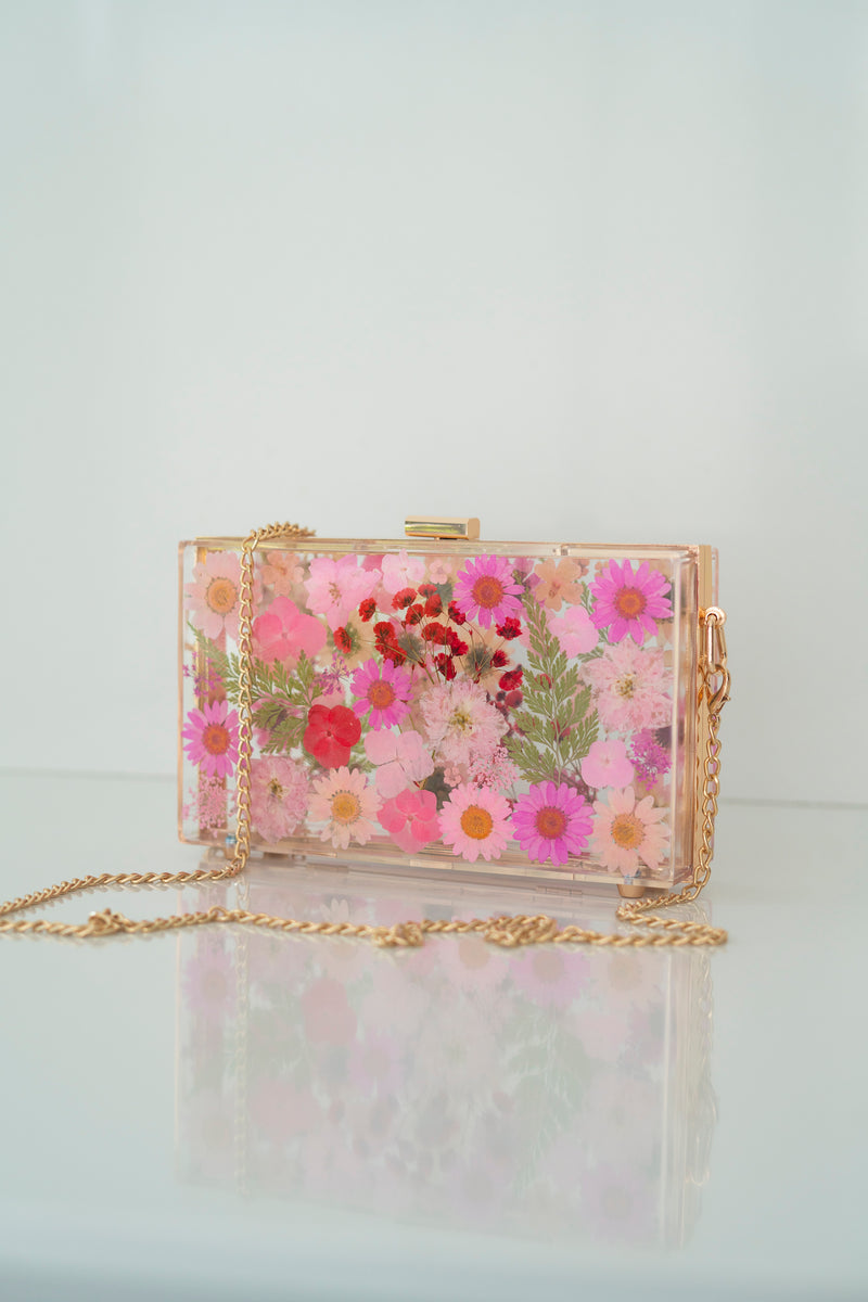 HOT PINK/RED FLORAL CLUTCH