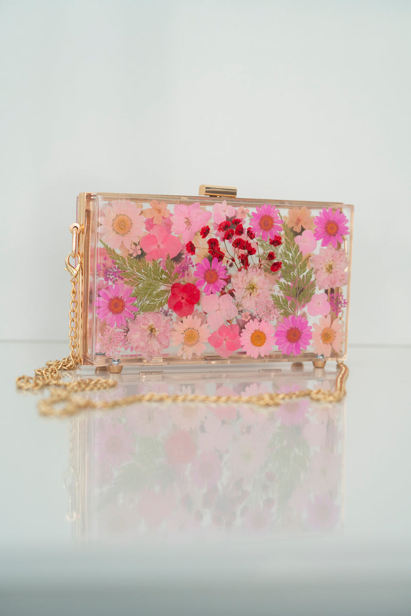 HOT PINK/RED FLORAL CLUTCH