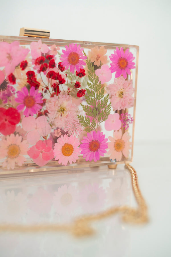 HOT PINK/RED FLORAL CLUTCH