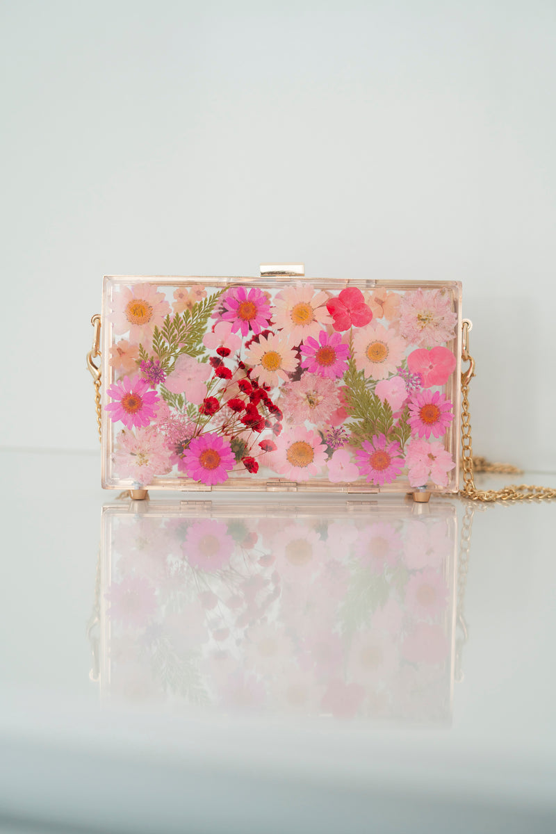 HOT PINK/RED FLORAL CLUTCH