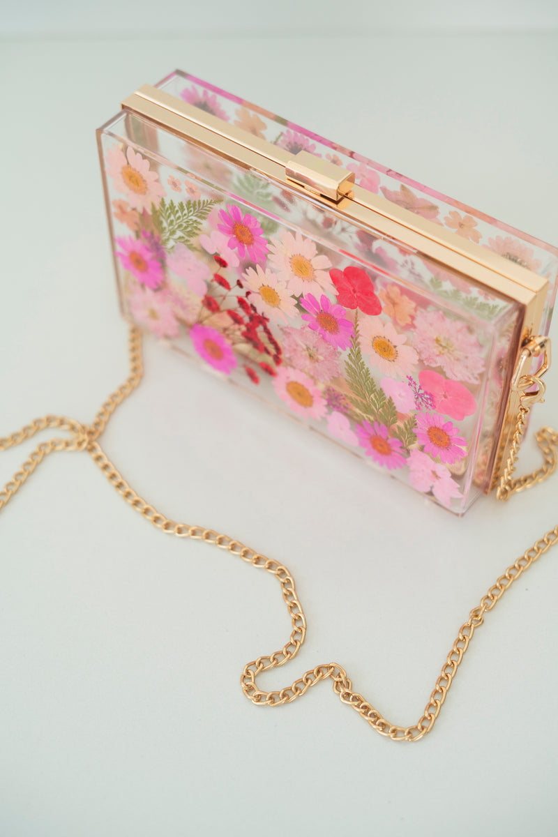 HOT PINK/RED FLORAL CLUTCH