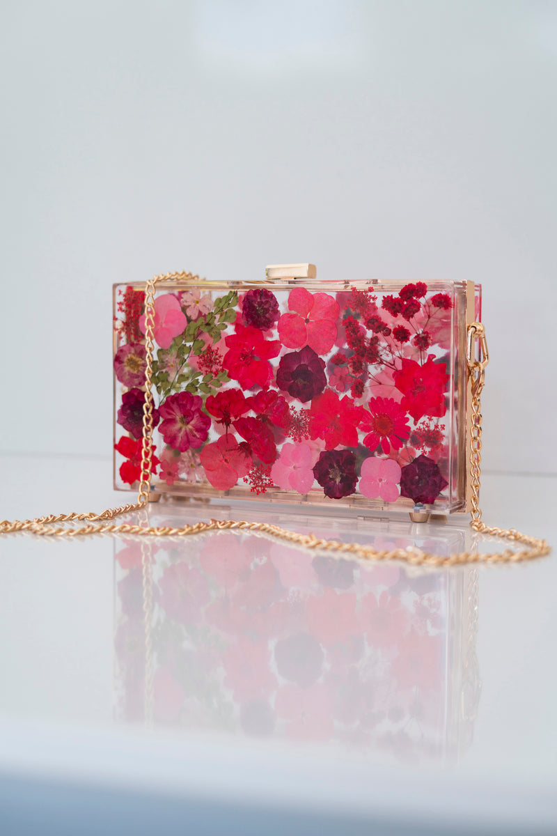 RED FLORAL CLUTCH