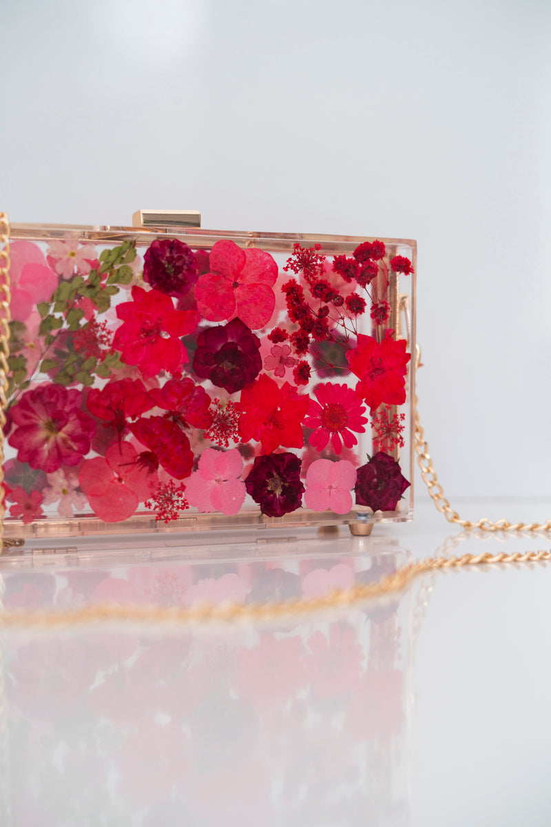 RED FLORAL CLUTCH