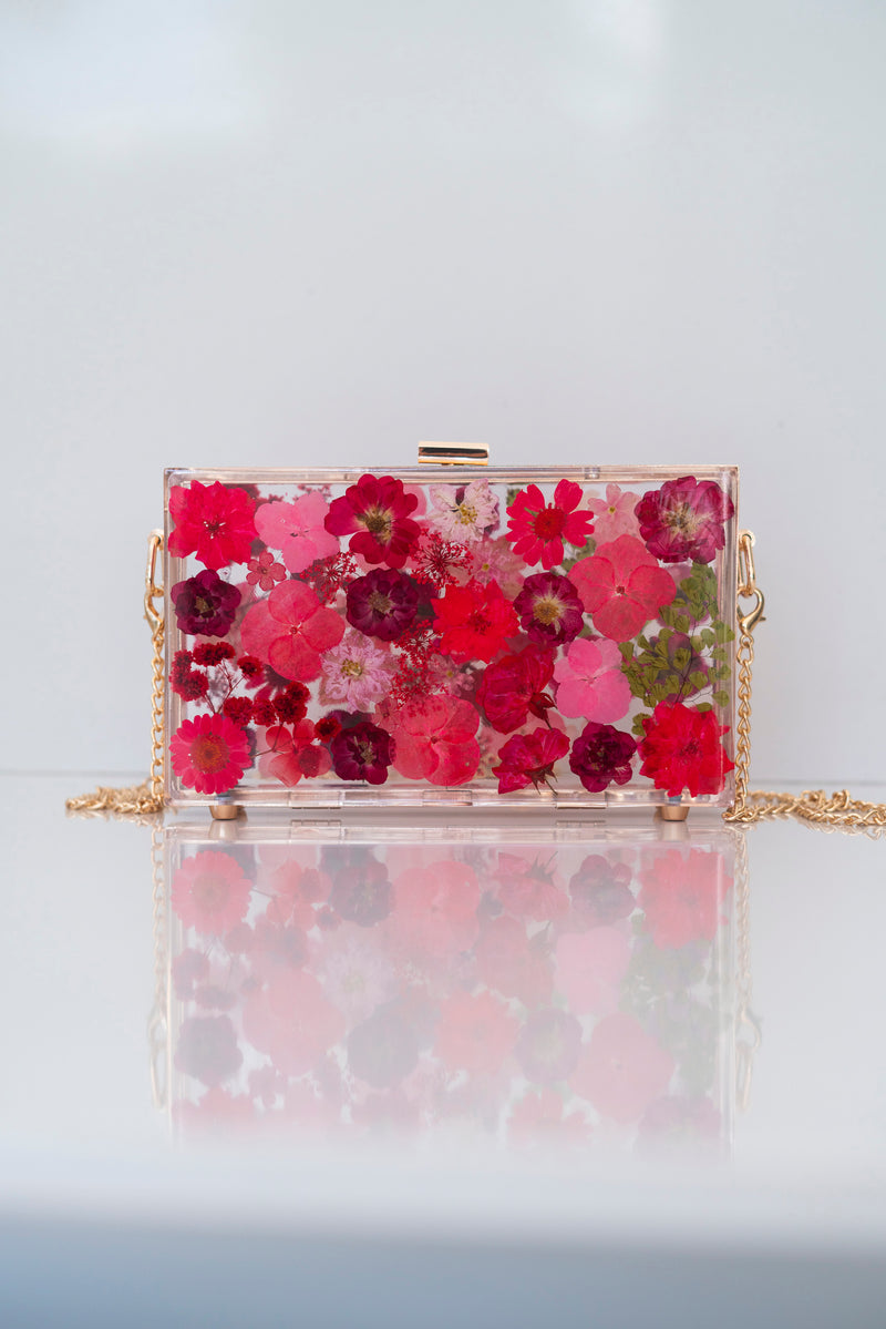 RED FLORAL CLUTCH