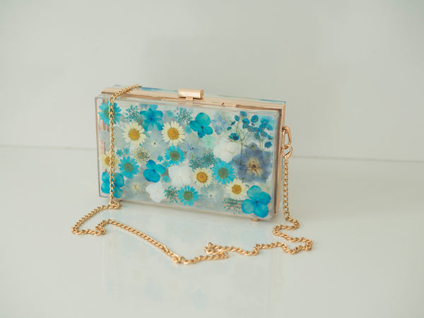 SPARKLY BLUE FLORAL CLUTCH