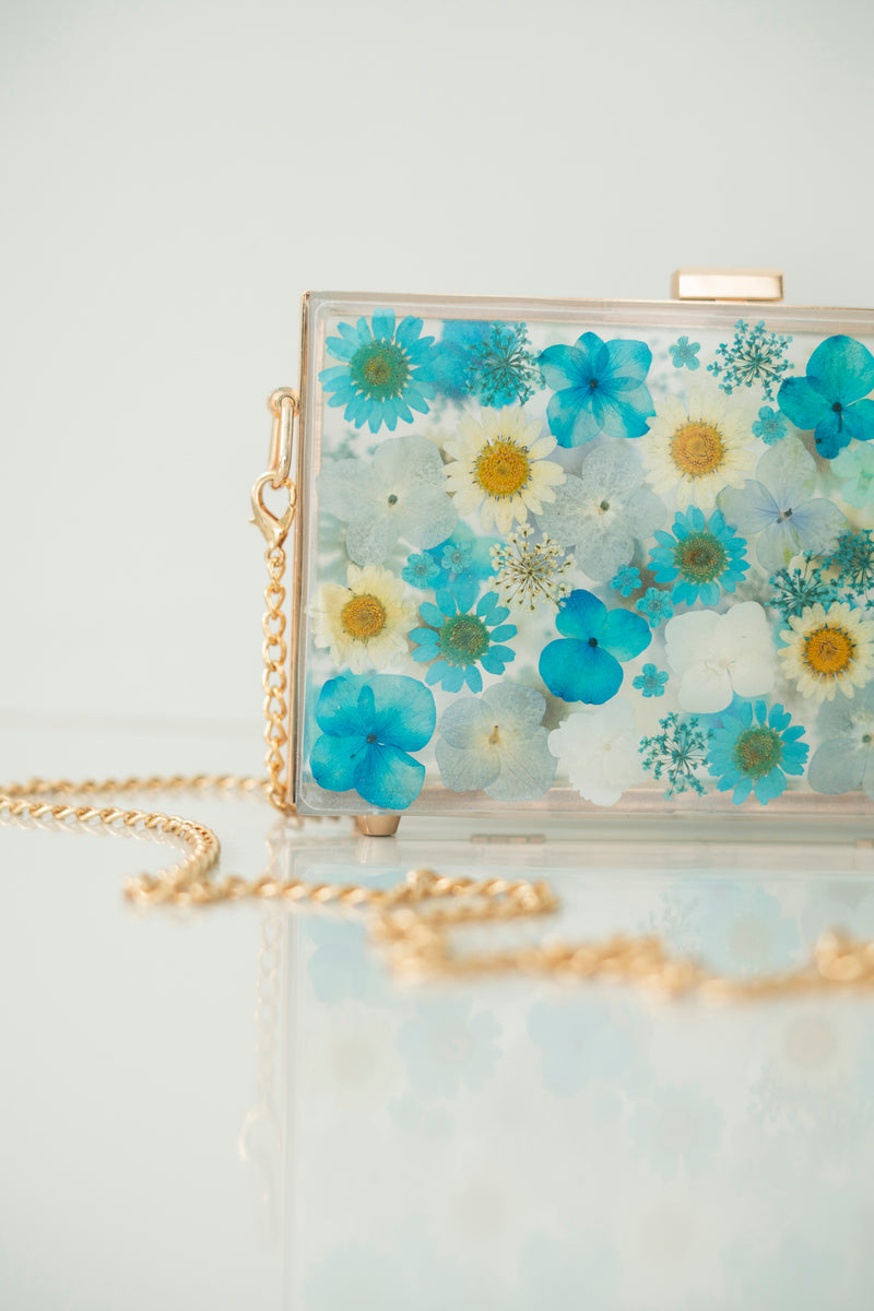 SPARKLY BLUE FLORAL CLUTCH