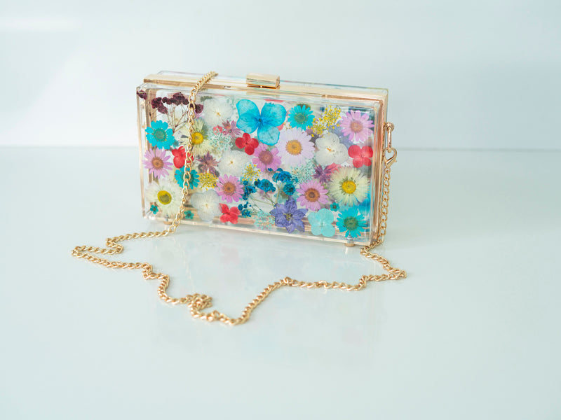 BLUE BONBON FLORAL CLUTCH