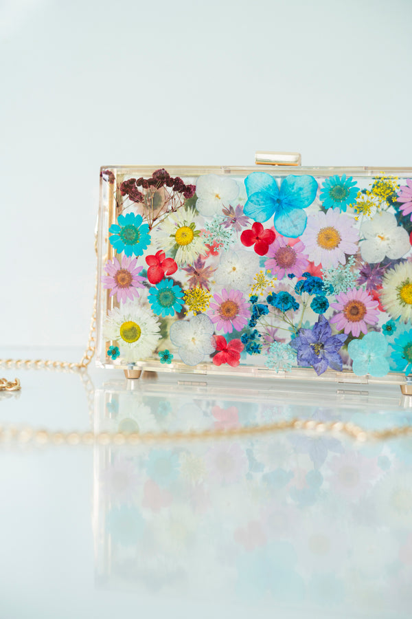 BLUE BONBON FLORAL CLUTCH