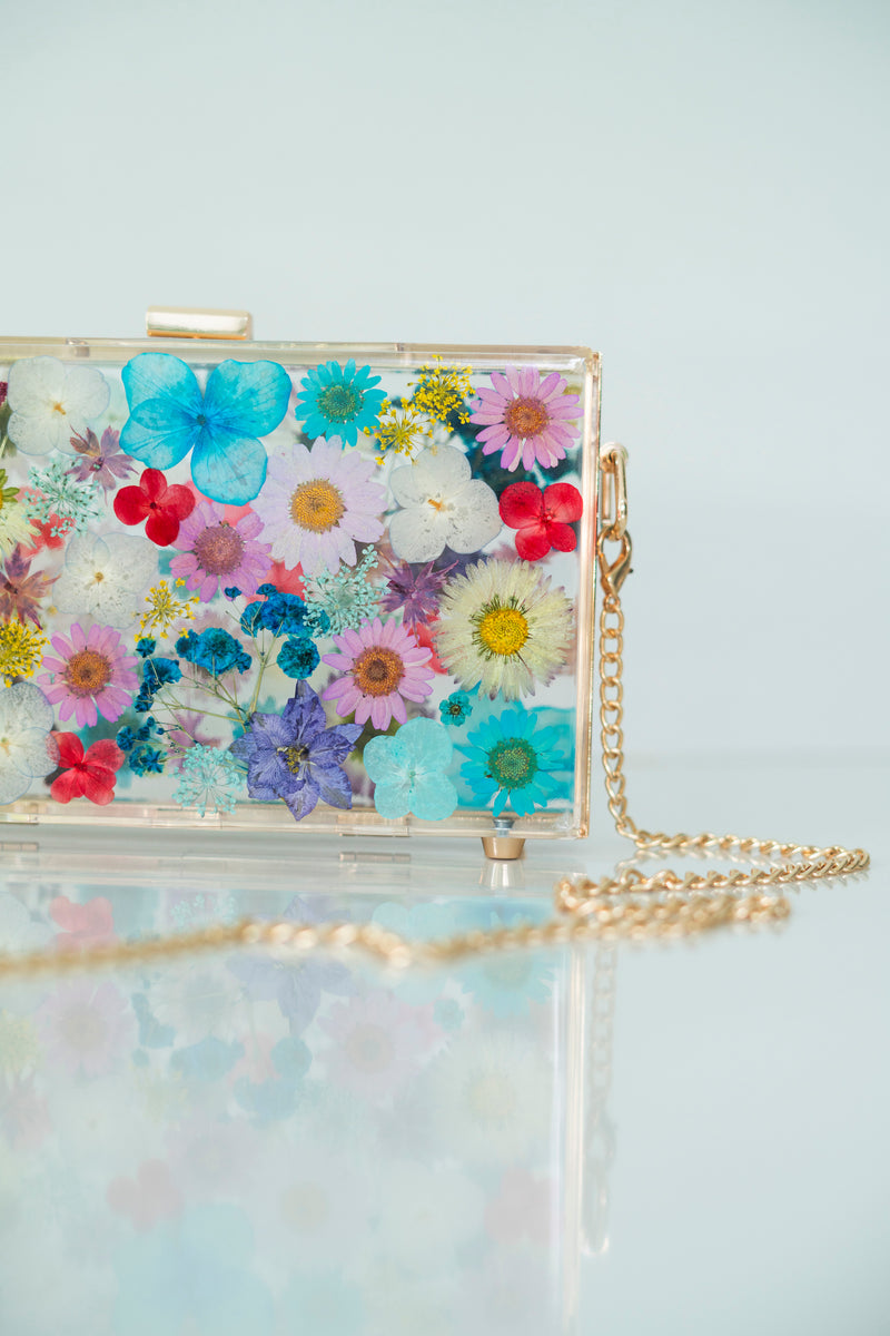 BLUE BONBON FLORAL CLUTCH