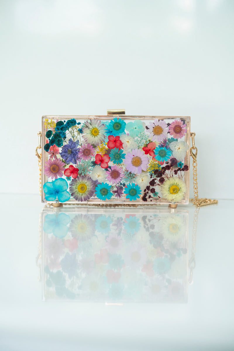 BLUE BONBON FLORAL CLUTCH