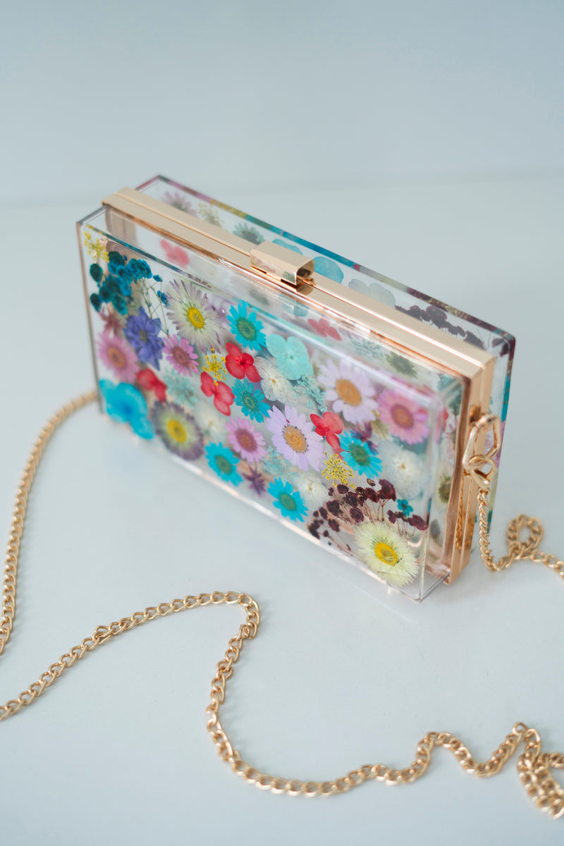 BLUE BONBON FLORAL CLUTCH