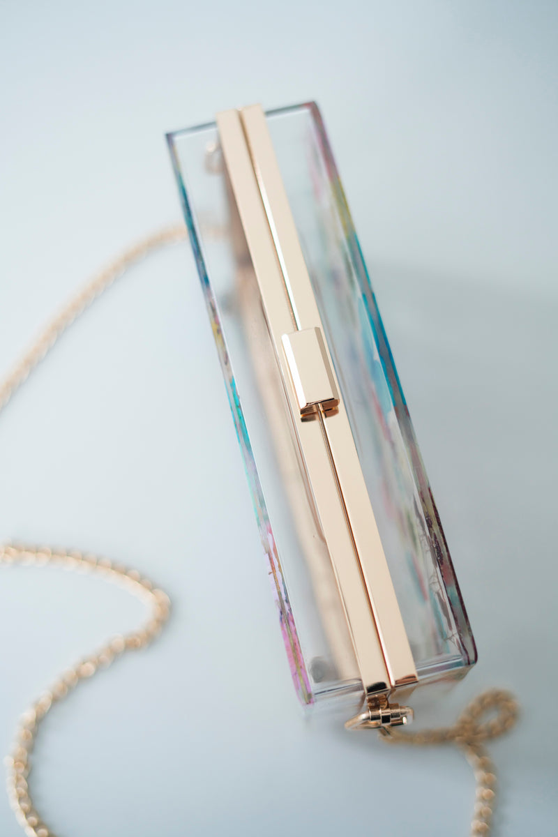 BLUE BONBON FLORAL CLUTCH