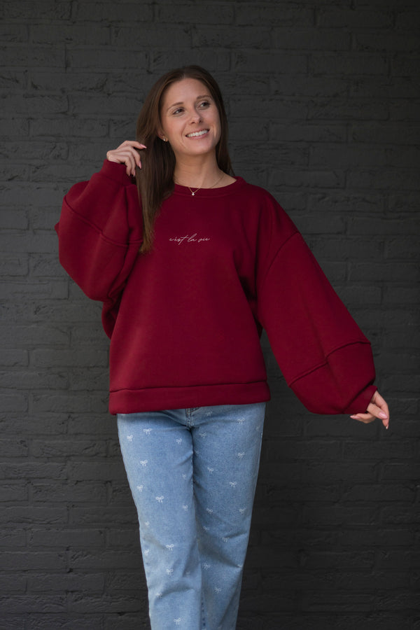 C’EST LA VIE BORDEAUX SWEATER