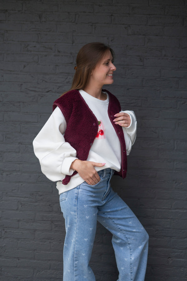 TEDDY GILET BORDEAUX