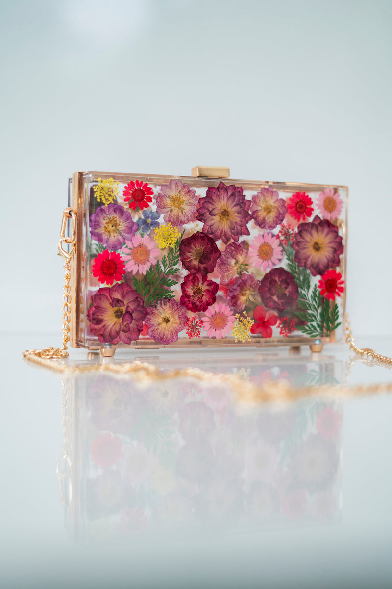 BORDEAUX ROSE FLORAL CLUTCH
