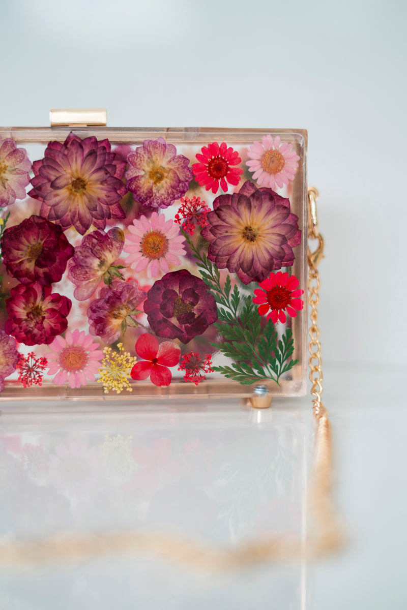 BORDEAUX ROSE FLORAL CLUTCH