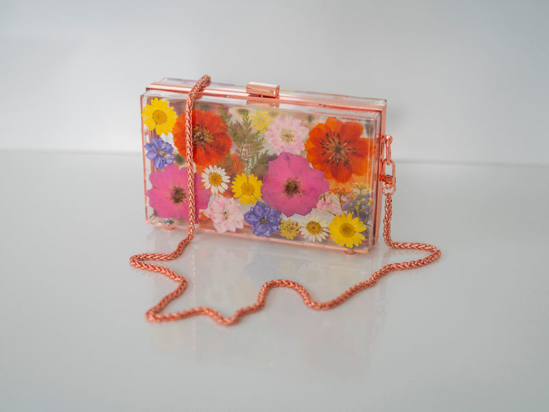 ROSE GOLD FLORAL CLUTCH