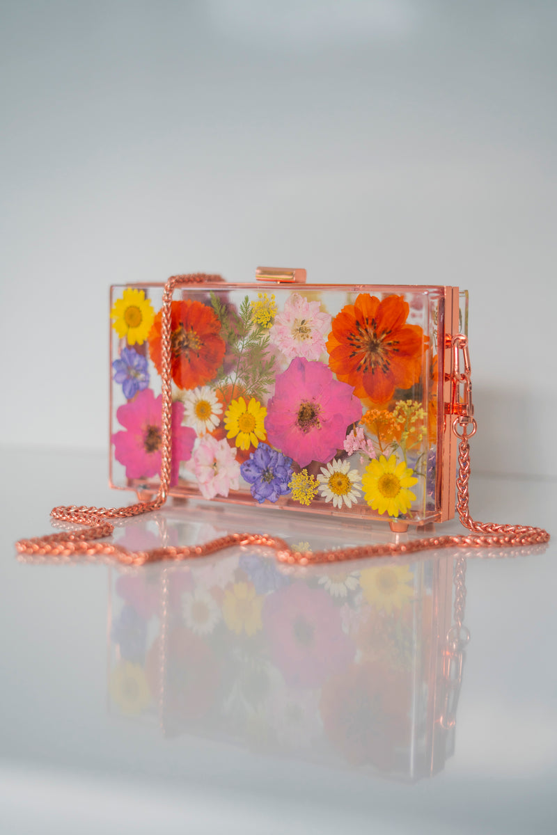 ROSE GOLD FLORAL CLUTCH