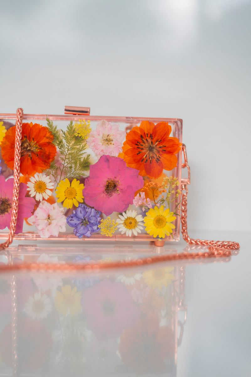ROSE GOLD FLORAL CLUTCH