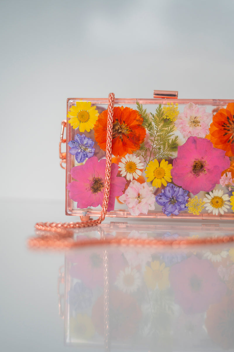 ROSE GOLD FLORAL CLUTCH