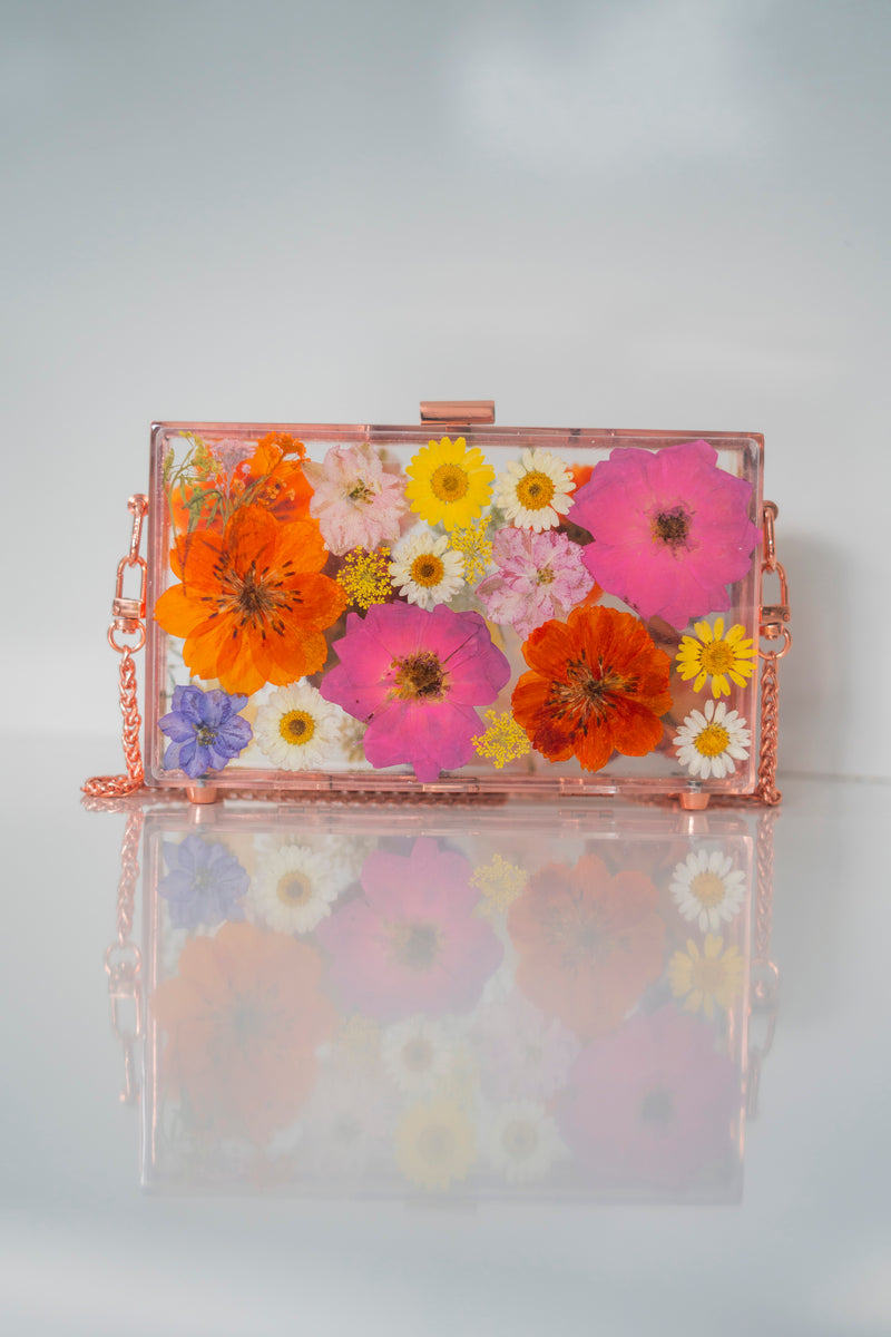 ROSE GOLD FLORAL CLUTCH