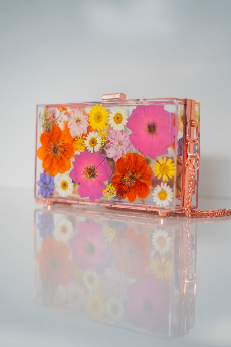 ROSE GOLD FLORAL CLUTCH