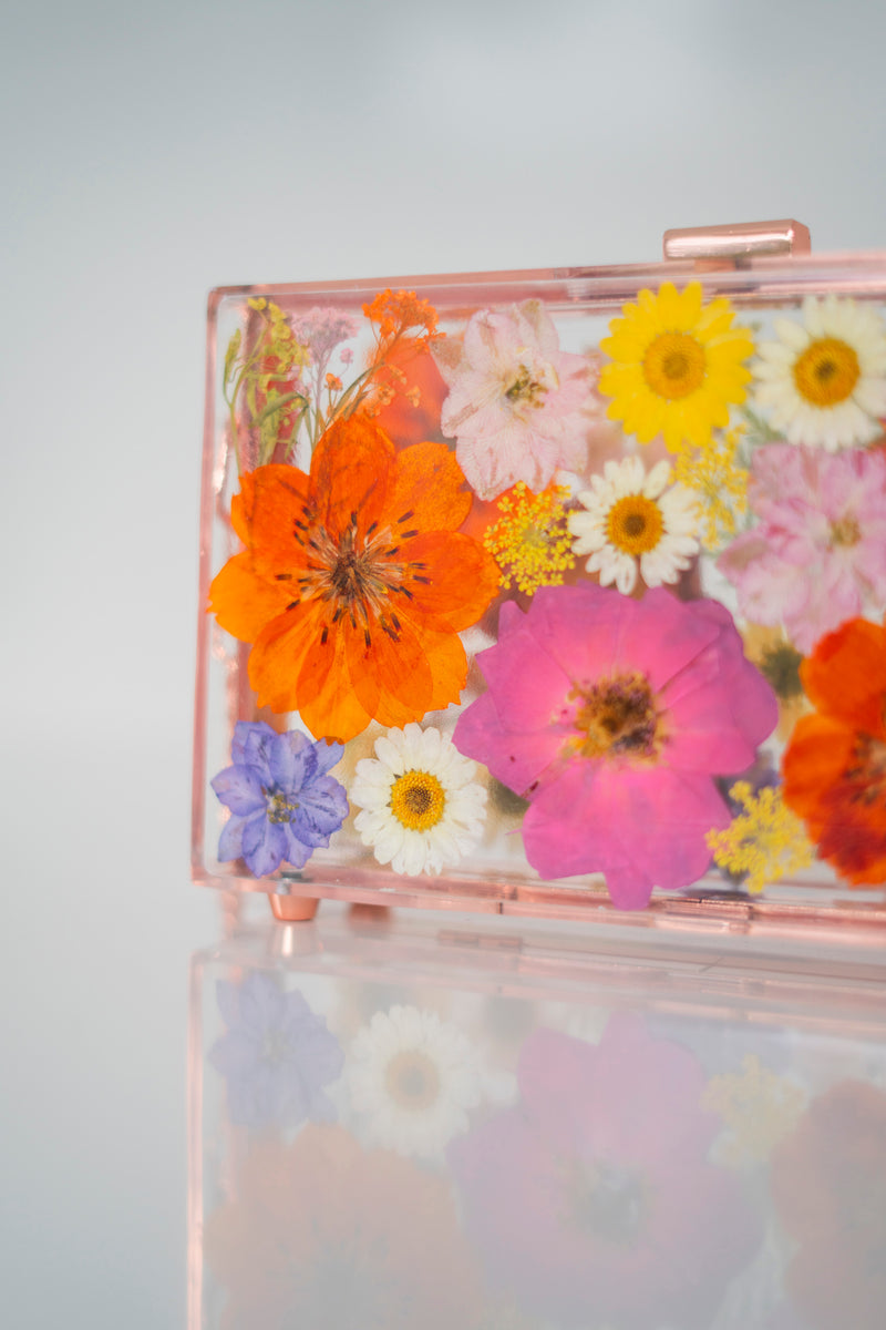 ROSE GOLD FLORAL CLUTCH