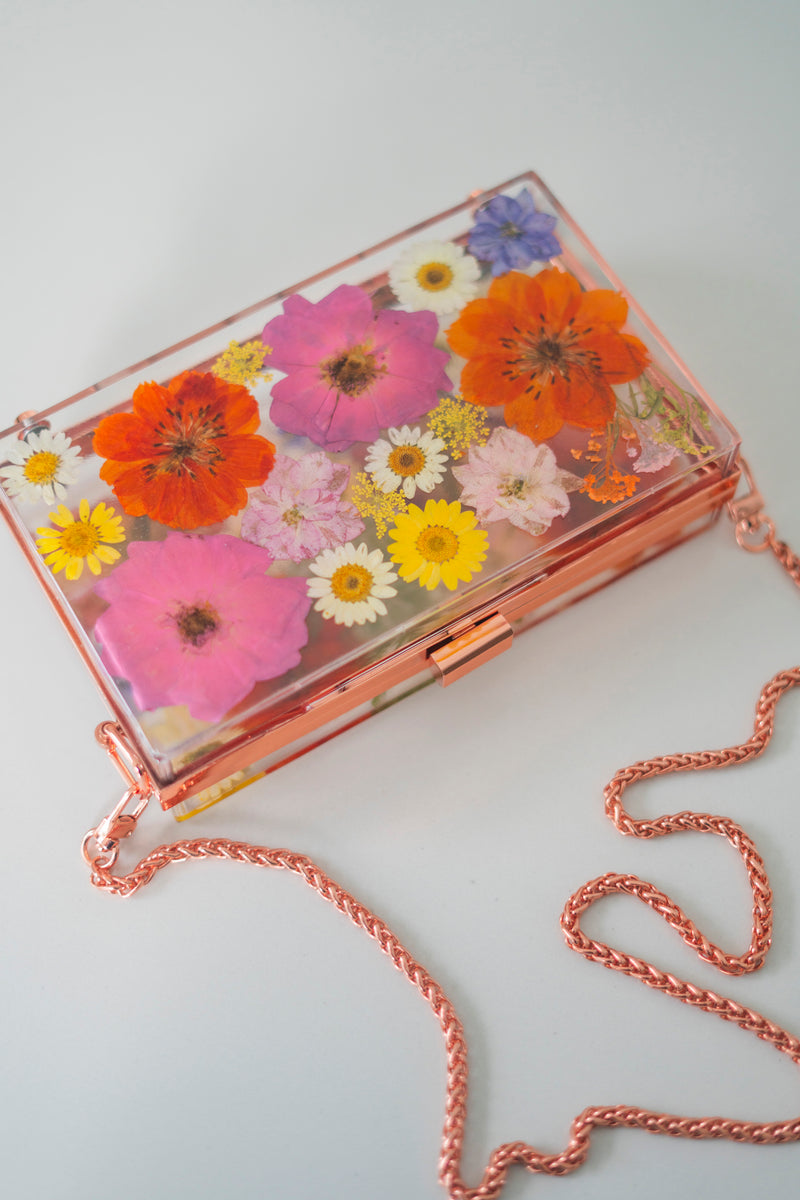 ROSE GOLD FLORAL CLUTCH