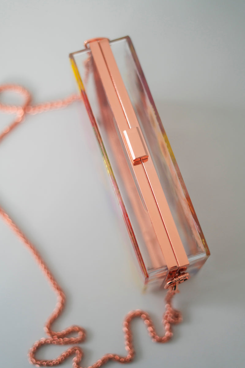 ROSE GOLD FLORAL CLUTCH